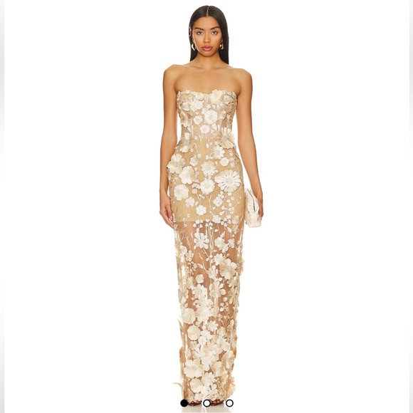 Bronx and Banco Dresses & Skirts - Bronx and Banco Strapless Floral Dress in Cream and Tan